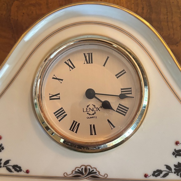 Lenox Madison Porcelain Mantel Clock with Gold Trim and Black Floral Design - Picture 8 of 11